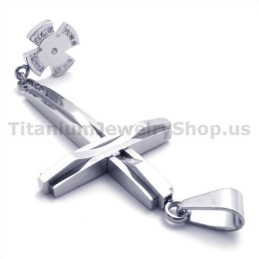 Pingente De Titânio Com Cruz De Prata E Diamantes - Corrente Grátis