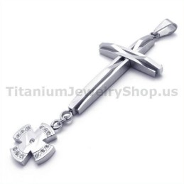 Pingente De Titânio Com Cruz De Prata E Diamantes - Corrente Grátis