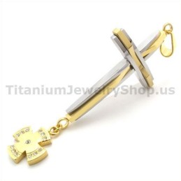 Pingente De Cruz De Titânio Dourado Com Diamantes - Corrente Grátis