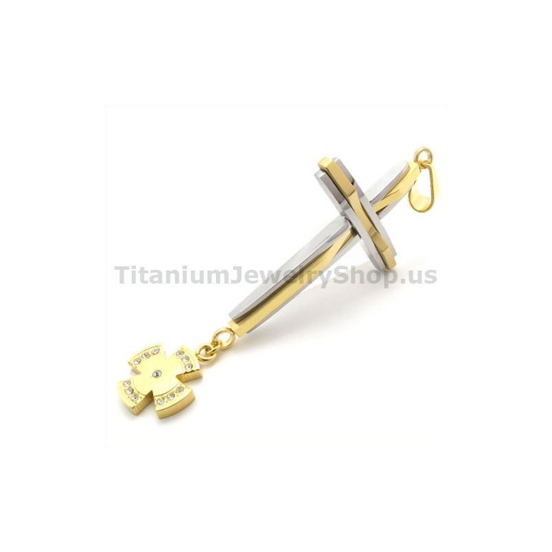 Pingente De Cruz De Titânio Dourado Com Diamantes - Corrente Grátis