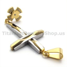 Pingente De Cruz De Titânio Dourado Com Diamantes - Corrente Grátis