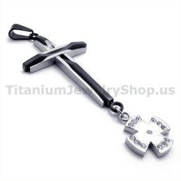 Pingente De Titânio Com Cruz Preta E Diamantes - Corrente Grátis