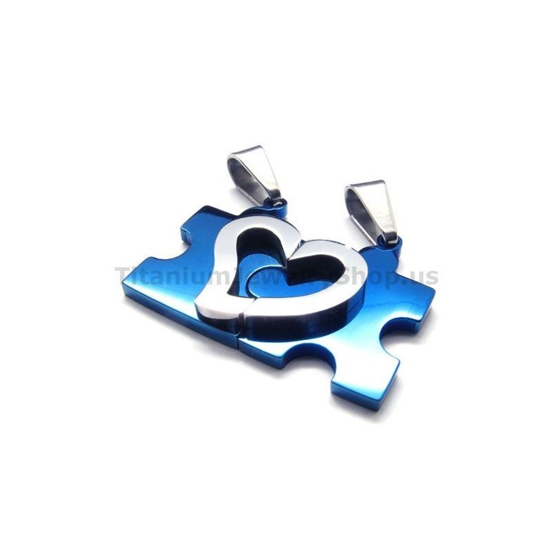 Pingentes De Titânio Para Amantes De Quebra-Cabeça De Coração (Azul) - Correntes Grátis Pingentes De Titânio Para Amantes De Quebra-Cabeça De Coração (Azul) - Correntes Grátis