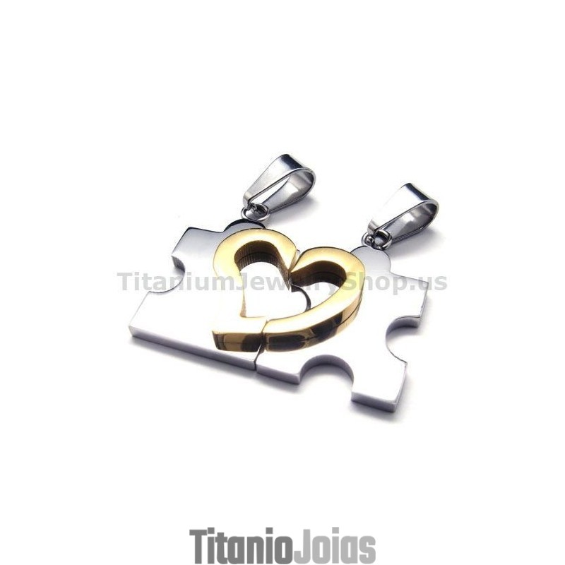 Pingentes De Titânio Para Amantes De Quebra-Cabeça De Coração (Prata) - Correntes Grátis Pingentes De Titânio Para Amantes De Quebra-Cabeça De Coração (Prata) - Correntes Grátis