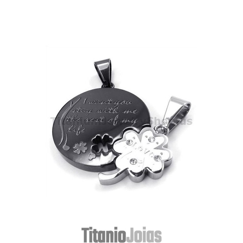 Pingentes De Trevo De Quatro Folhas Em Titânio Preto Para Amantes - Correntes Grátis Pingentes De Trevo De Quatro Folhas Em Titânio Preto Para Amantes - Correntes Grátis