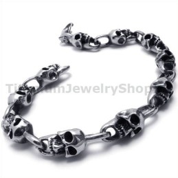 Pulseira Masculina De Titânio Com Caveira