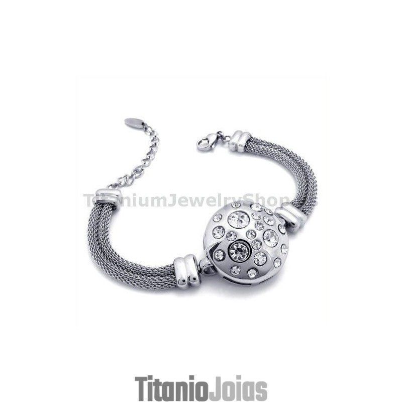 Pulseira Feminina De Titânio Com Diamantes