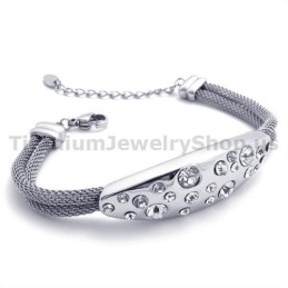Pulseira Feminina De Titânio Com Diamantes