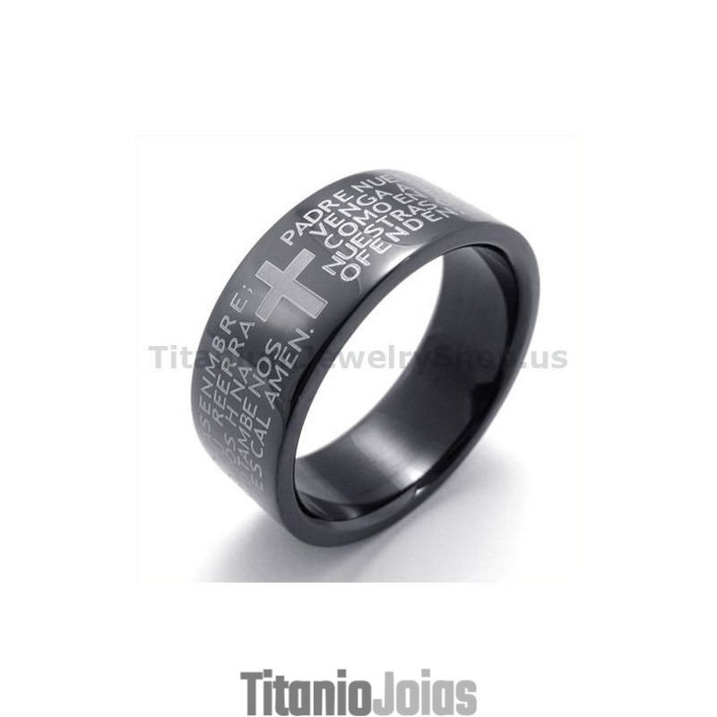 Anel De Titânio Preto Com Cruz