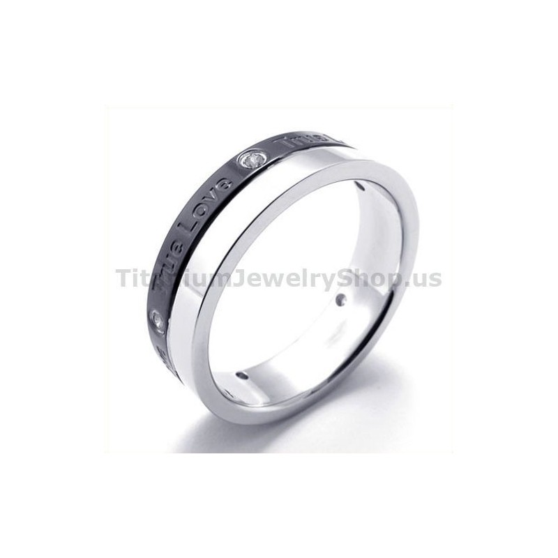 Anel De Titânio Preto Com Diamante True Love Anel De Titânio Preto Com Diamante True Love