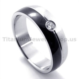 Anel De Titânio Preto Com Diamante