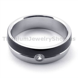 Anel De Titânio Preto Com Diamante