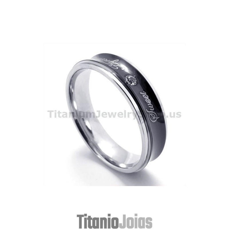 Anel De Titânio Preto Com Diamante E Coração Anel De Titânio Preto Com Diamante E Coração