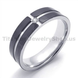 Anel De Titânio Preto Com Diamante