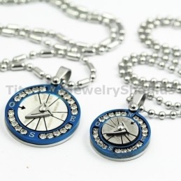 Pingentes De Titânio Compass Lovers Com Diamantes - Presentes Para O Dia Dos Namorados - Correntes Grátis