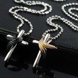 Pingentes De Titânio Com Cruz De Asas De Anjo Para Amantes - Presentes De Dia Dos Namorados - Correntes Grátis