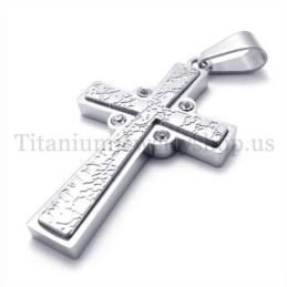 Pingente De Cruz De Titânio Com Duas Camadas De Diamante Da Moda