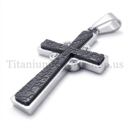 Pingente De Cruz De Titânio Com Duas Camadas E Diamantes