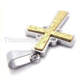 Pingente De Cruz De Titânio Com Duas Camadas De Ouro E Diamantes