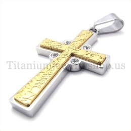Pingente De Cruz De Titânio Com Duas Camadas De Ouro E Diamantes