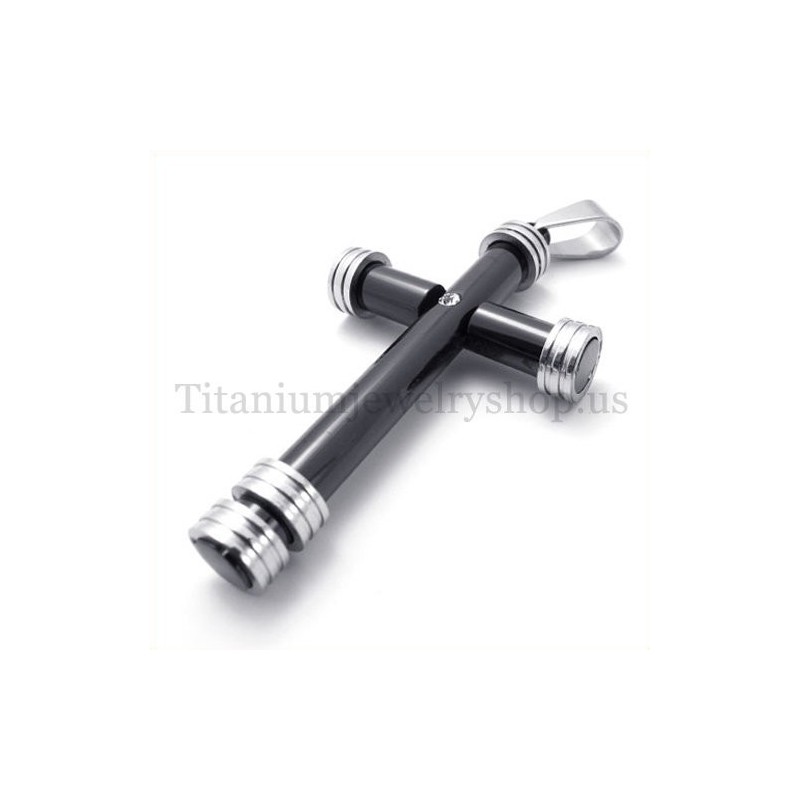Pingente De Cruz De Titânio Com Cilindro Preto Da Moda Pingente De Cruz De Titânio Com Cilindro Preto Da Moda