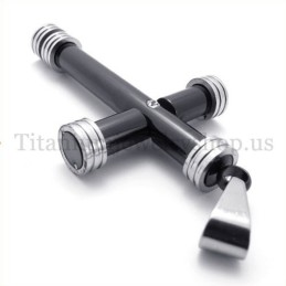 Pingente De Cruz De Titânio Com Cilindro Preto Da Moda