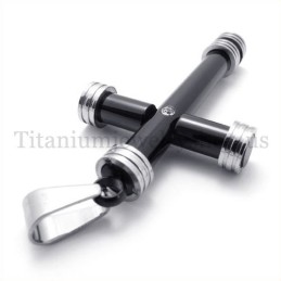 Pingente De Cruz De Titânio Com Cilindro Preto Da Moda