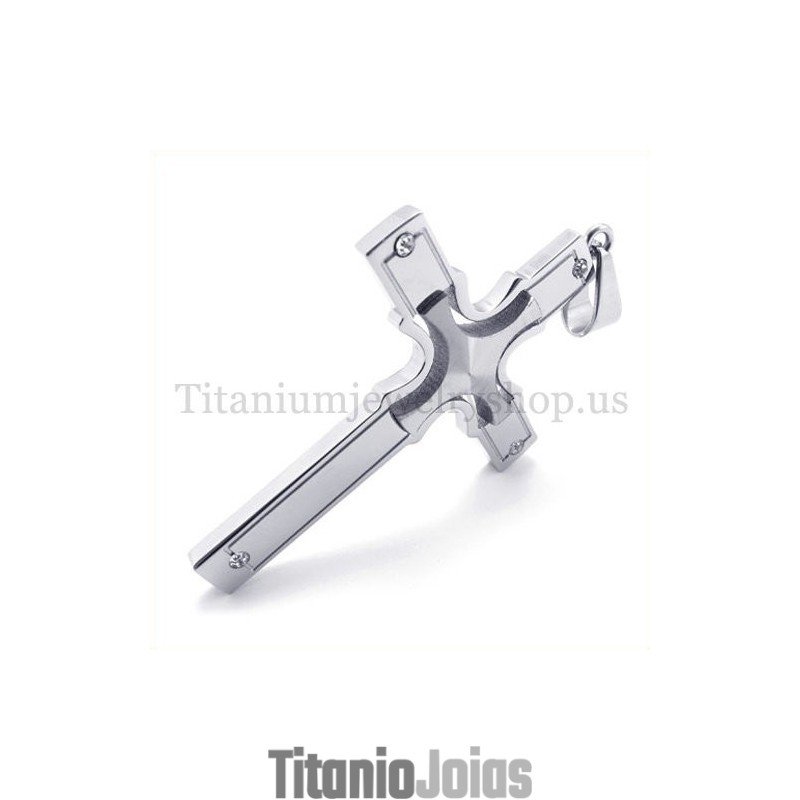 Pingente De Cruz Pequena De Prata Com Diamantes E Cruz De Titânio Pingente De Cruz Pequena De Prata Com Diamantes E Cruz De Titânio