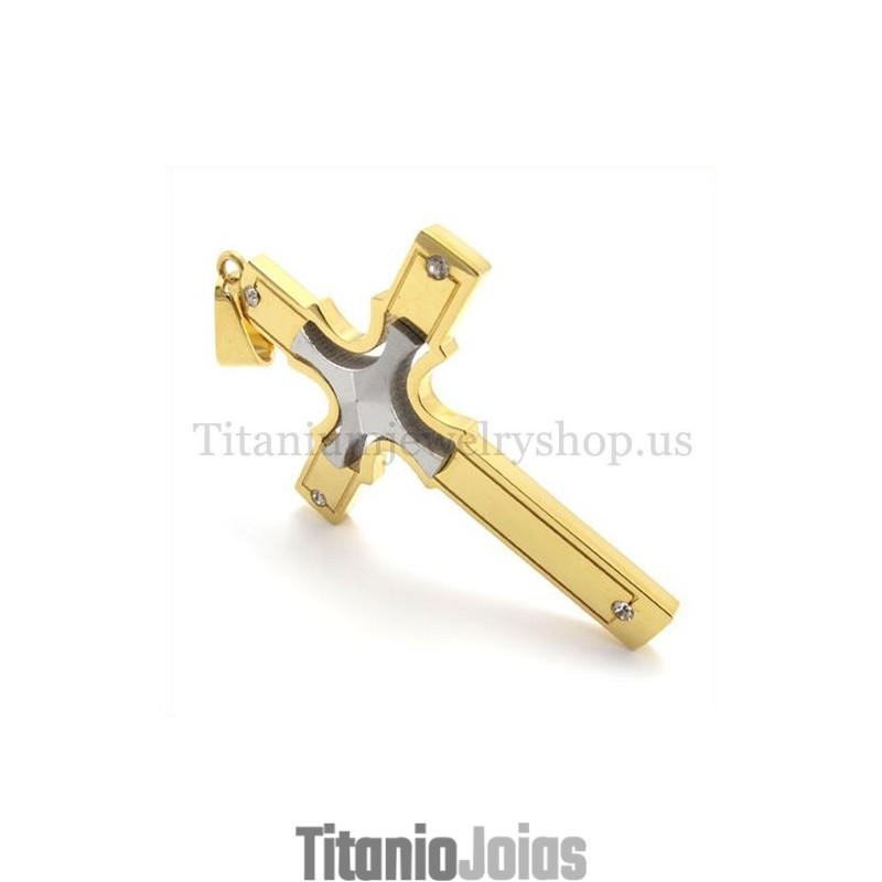 Pingente De Cruz De Titânio Com Pequena Cruz De Prata E Ouro Da Moda Pingente De Cruz De Titânio Com Pequena Cruz De Prata E Ouro Da Moda