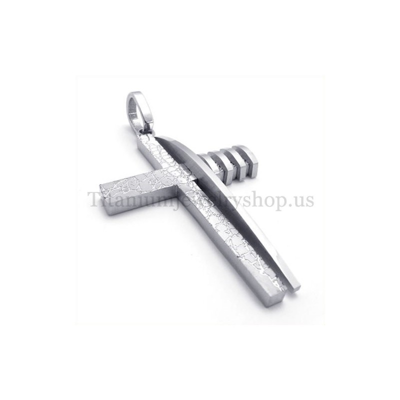Pingente De Cruz De Titânio Masculino Em Formato Assimétrico De Prata Pura
