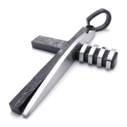 Pingente De Cruz De Titânio Masculino, Formato Assimétrico, Preto E Prata