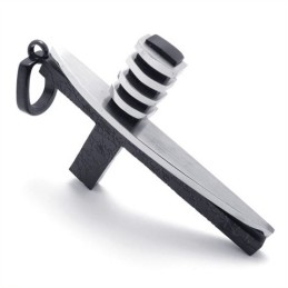 Pingente De Cruz De Titânio Masculino, Formato Assimétrico, Preto E Prata