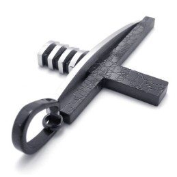 Pingente De Cruz De Titânio Masculino, Formato Assimétrico, Preto E Prata