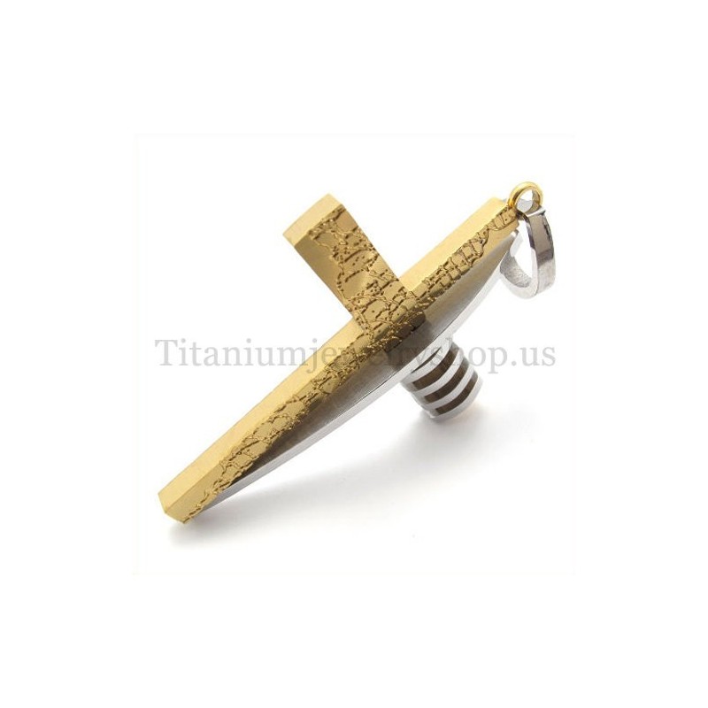 Pingente De Cruz De Titânio Masculino Em Formato Assimétrico Dourado E Prateado Pingente De Cruz De Titânio Masculino Em Formato Assimétrico Dourado E Prateado