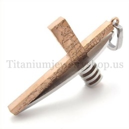 Pingente De Cruz De Titânio Masculino Com Formato Assimétrico E Dourado