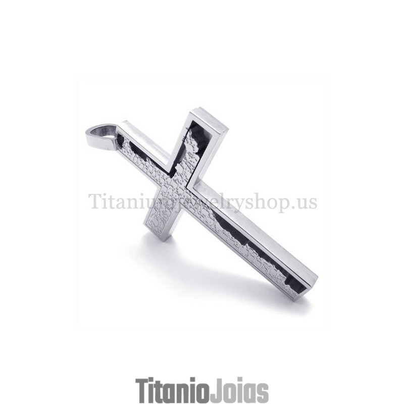 Pingente De Cruz De Titânio Quadrate Prateado Com Preenchimento Incompleto Pingente De Cruz De Titânio Quadrate Prateado Com Preenchimento Incompleto