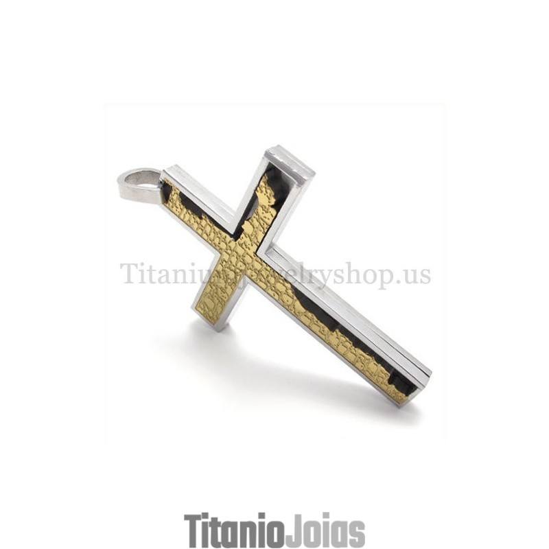 Pingente De Cruz De Titânio Quadrate Com Preenchimento Incompleto Dourado Pingente De Cruz De Titânio Quadrate Com Preenchimento Incompleto Dourado