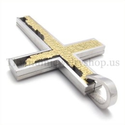 Pingente De Cruz De Titânio Quadrate Com Preenchimento Incompleto Dourado