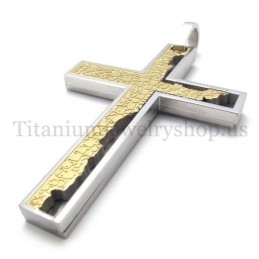 Pingente De Cruz De Titânio Quadrate Com Preenchimento Incompleto Dourado