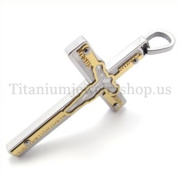 Pingente De Cruz De Titânio Dourado Com Jesus Esculpido