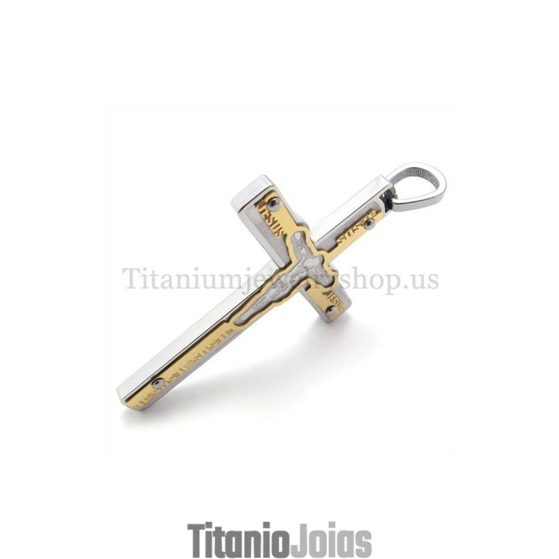 Pingente De Cruz De Titânio Dourado Com Jesus Esculpido Pingente De Cruz De Titânio Dourado Com Jesus Esculpido