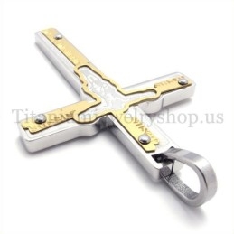 Pingente De Cruz De Titânio Dourado Com Jesus Esculpido