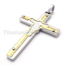 Pingente De Cruz De Titânio Dourado Com Jesus Esculpido