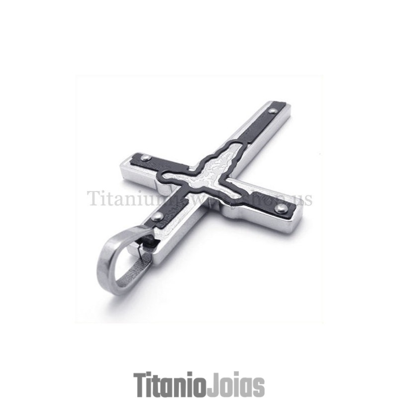 Pingente De Cruz De Titânio Preto Com Jesus Esculpido Pingente De Cruz De Titânio Preto Com Jesus Esculpido