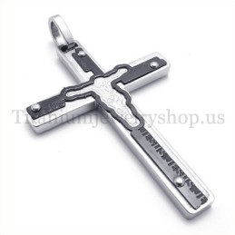 Pingente De Cruz De Titânio Preto Com Jesus Esculpido