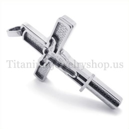 Pingente De Cruz De Titânio Com Padrão De Jesus Esculpido