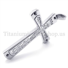 Pingente De Cruz De Titânio Com Padrão De Cruz Vazada Embutido