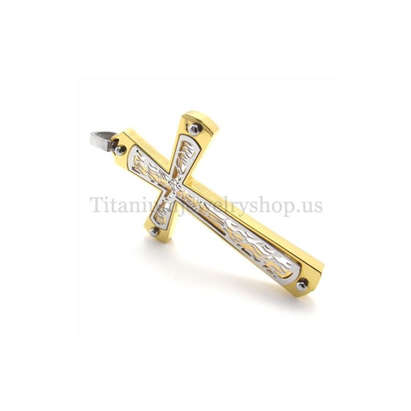 Pingente De Cruz De Titânio Com Padrão De Cruz Vazada E Ouro Pingente De Cruz De Titânio Com Padrão De Cruz Vazada E Ouro