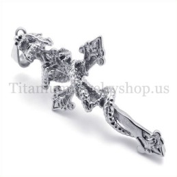Pingente De Cruz De Titânio Com Dragão Espiral Masculino