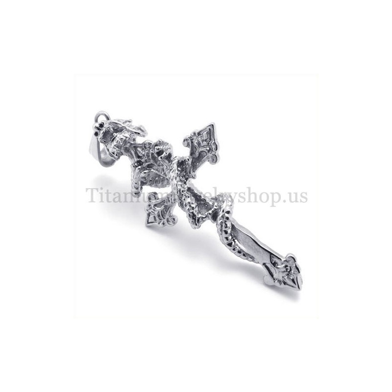 Pingente De Cruz De Titânio Com Dragão Espiral Masculino Pingente De Cruz De Titânio Com Dragão Espiral Masculino